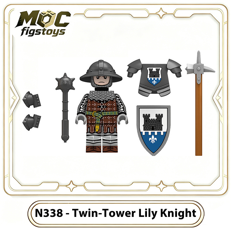 Medieval Knight Three-Tower Solider Lily Kraken Wrriors Minifigures Building BlocksGediminid Stagward Shield Spear Weapon Toys N335-338