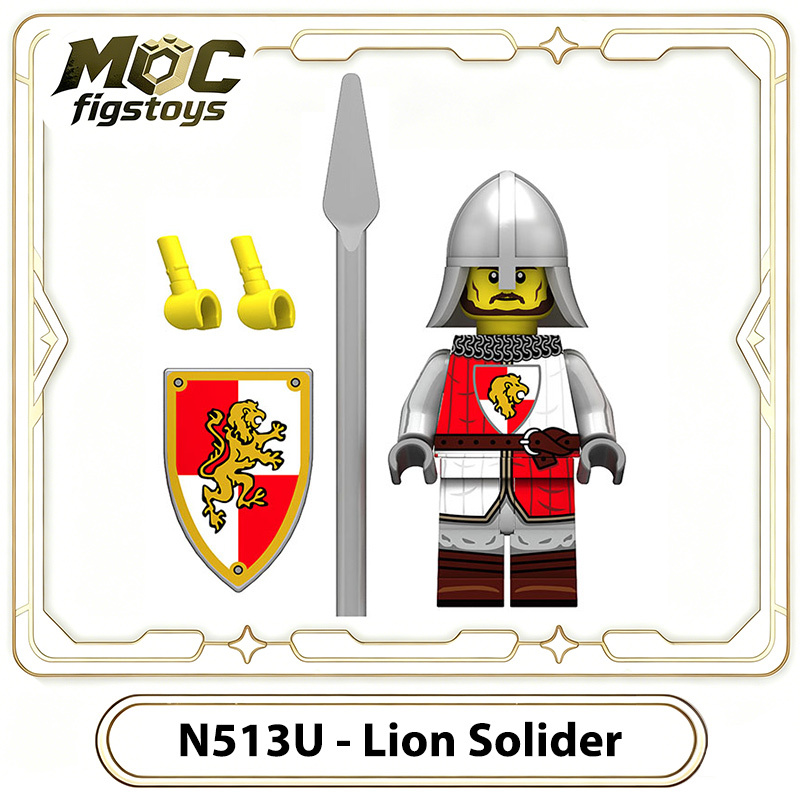 Medieval Knight Green Dragon Solider Lion Warriors Minifigures Building Blocks UV Printed King Shield Spear Weapon Toys Gifts N511U-517U