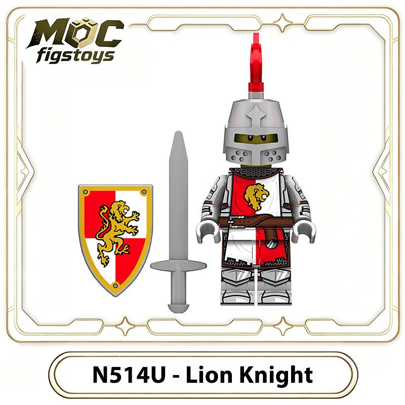 Medieval Knight Green Dragon Solider Lion Warriors Minifigures Building Blocks UV Printed King Shield Spear Weapon Toys Gifts N511U-517U