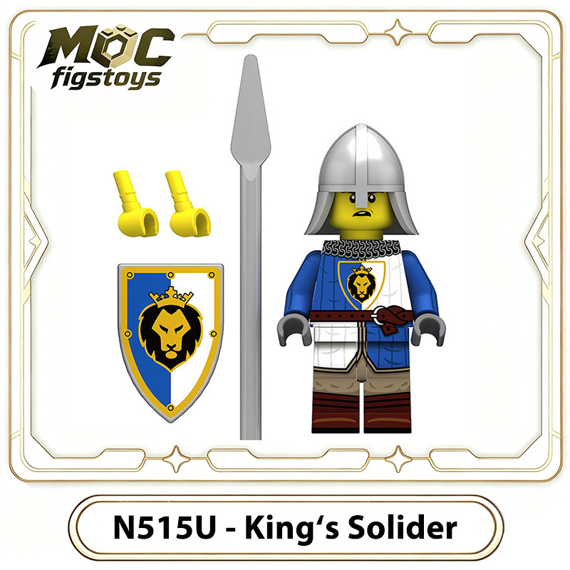 Medieval Knight Green Dragon Solider Lion Warriors Minifigures Building Blocks UV Printed King Shield Spear Weapon Toys Gifts N511U-517U