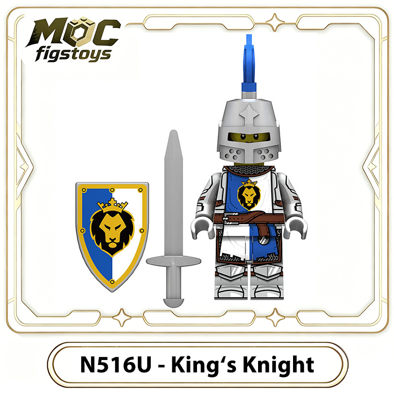 Medieval Knight Green Dragon Solider Lion Warriors Minifigures Building Blocks UV Printed King Shield Spear Weapon Toys Gifts N511U-517U