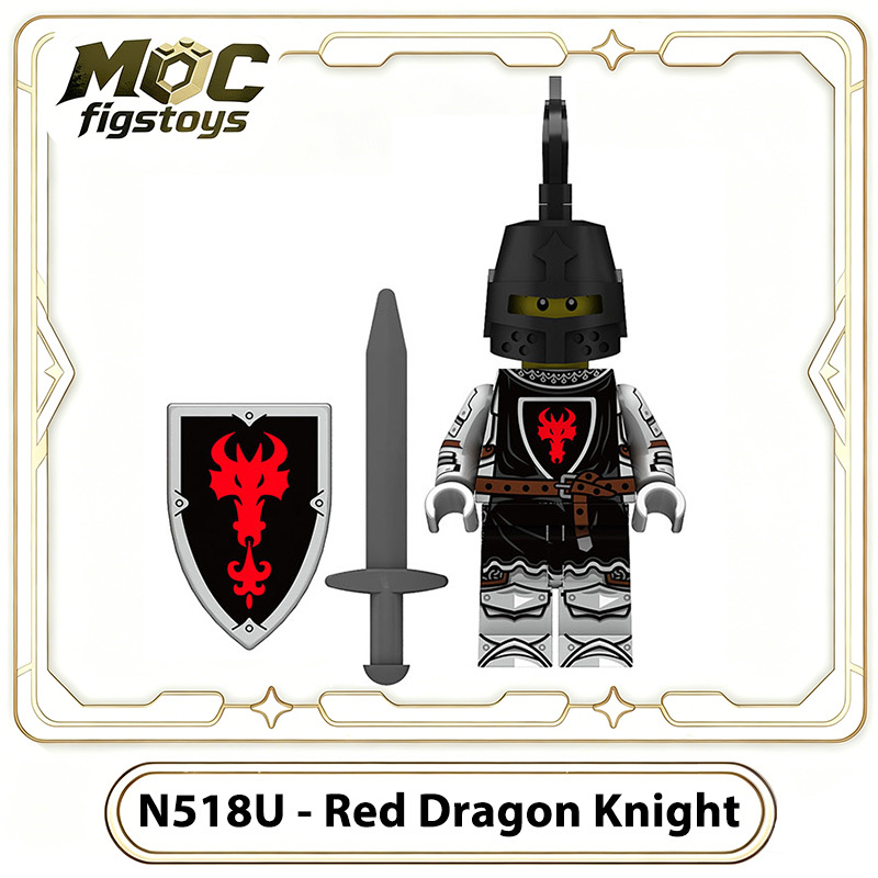 Medieval Knight Green Dragon Solider Lion Warriors Minifigures Building Blocks UV Printed King Shield Spear Weapon Toys Gifts N511U-517U