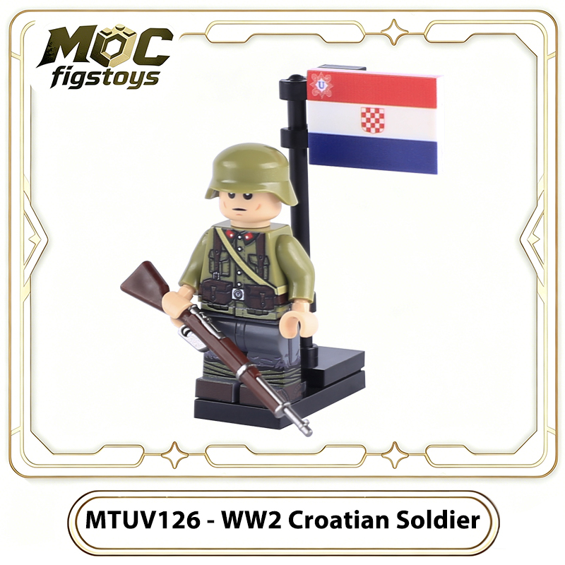 WW2 Military Croatian Soldier UV Printed Minifigure Historica Building Blocks Rifle Flag Accessories Army Collection Toys Gifts MTUV126