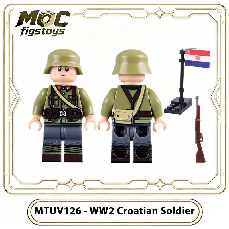 WW2 Military Croatian Soldier UV Printed Minifigure Historica Building Blocks Rifle Flag Accessories Army Collection Toys Gifts MTUV126