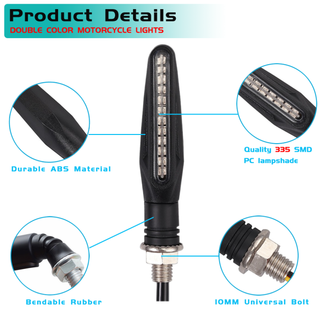 Turn Signal Motorcycle Lamp Dual Color Slide Indicator Light 24LED