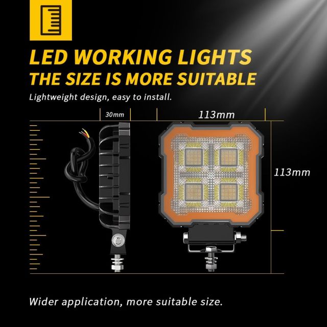 Square Spotlight for Truck LED Working Lights Black Cover LED Square Headlights