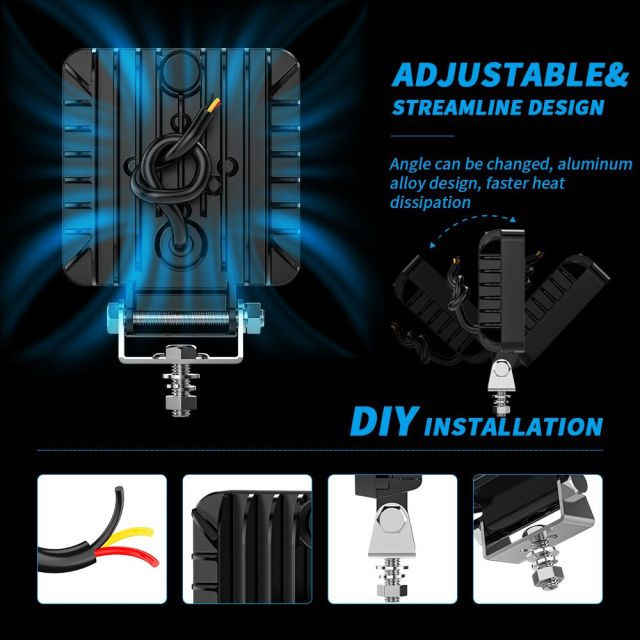 New Black Cover LED Square Headlights 4 Inch LED Work Light for Truck Tracto ATV UTV Boat LED Working Lights