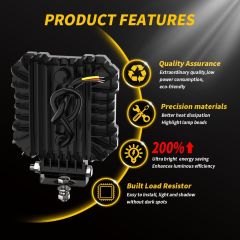 Square Spotlight for Truck LED Working Lights Black Cover LED Square Headlights