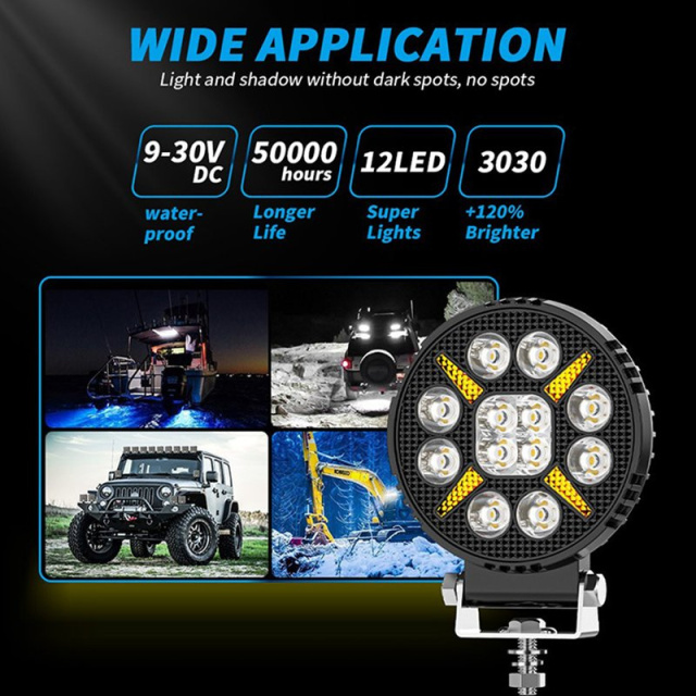 New LED Headlight Spotlight Circular Work Light Aluminum Auxiliary Driving off-Road Yellow IP68 Waterproof Spot