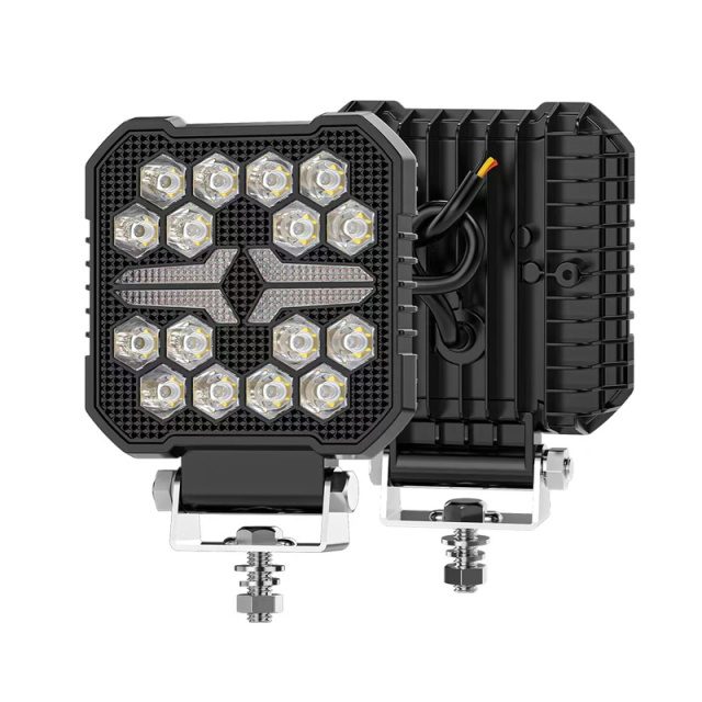 4 Inch Square Round LED Work Driving Light with DRL Spotlight White+Amber Offroad Truck Tractor Boat LED Work Light