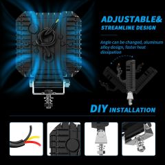 4 Inch Square Round LED Work Driving Light with DRL Spotlight White+Amber Offroad Truck Tractor Boat LED Work Light