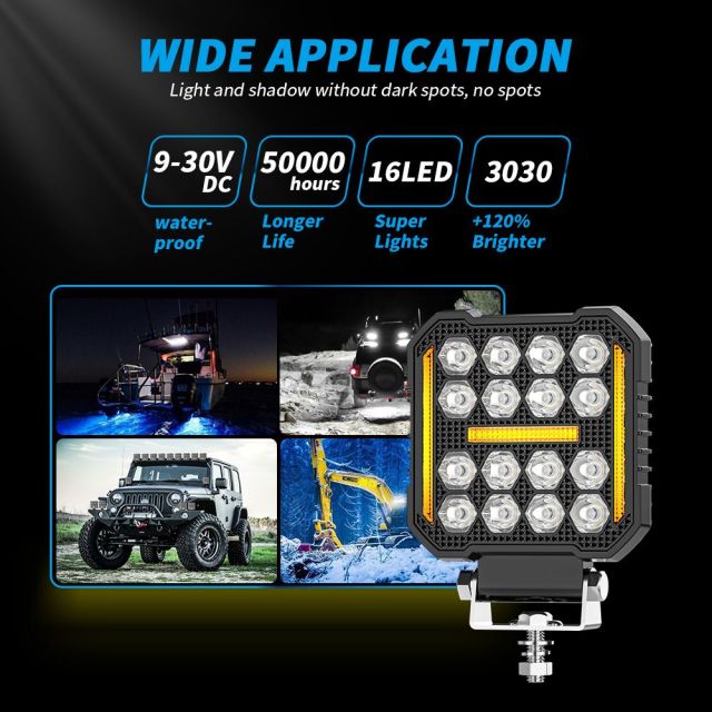 New Square Spotlight Work Light for Truck LED Working Lights Black Cover LED Square Headlights