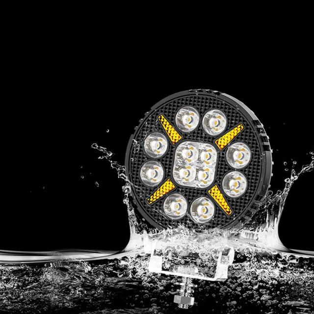 New LED Headlight Spotlight Circular Work Light Aluminum Auxiliary Driving off-Road Yellow IP68 Waterproof Spot
