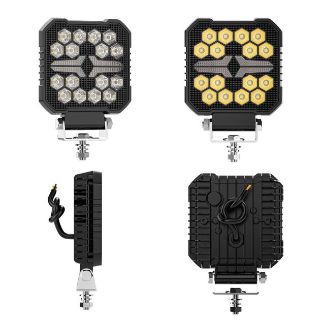 4 Inch Square Round LED Work Driving Light with DRL Spotlight White+Amber Offroad Truck Tractor Boat LED Work Light