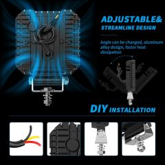 New Square Spotlight Work Light for Truck LED Working Lights Black Cover LED Square Headlights