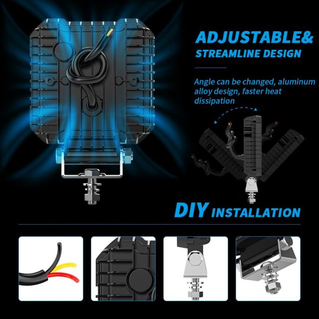 New Square Spotlight Work Light for Truck LED Working Lights Black Cover LED Square Headlights