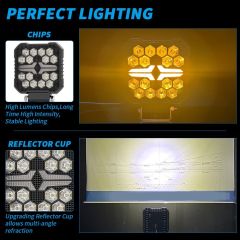 4 Inch Square Round LED Work Driving Light with DRL Spotlight White+Amber Offroad Truck Tractor Boat LED Work Light