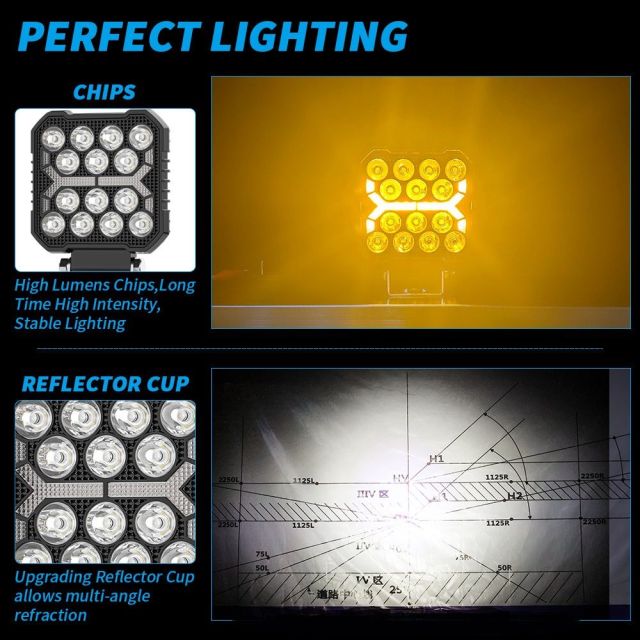 4 Inch Square DRL Spotlights Auxiliary Light Work Light LED LED Car Work Light for off-Road Vehicle Car