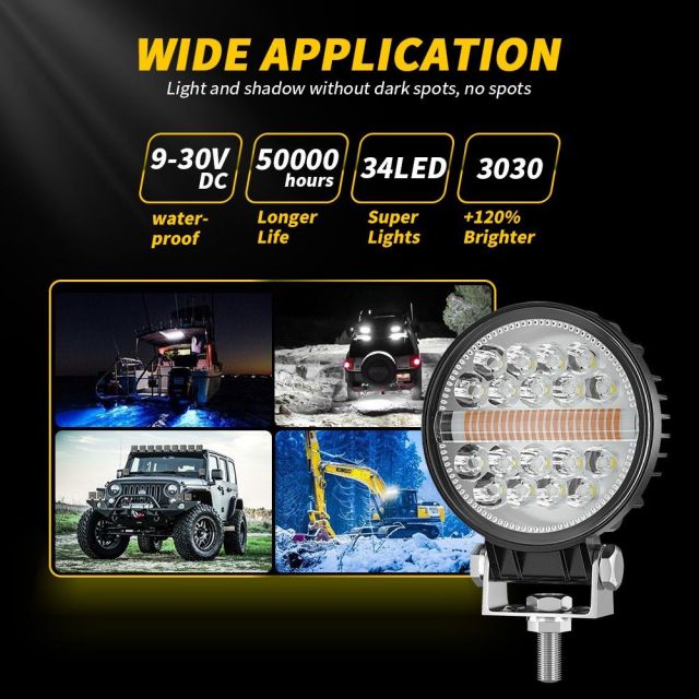 High Power Waterproof IP68 DRL 4 Inch 12V LED Work Lamp Round