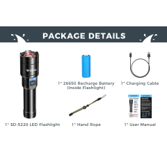 Smiling Shark 6000 Lumens 5500Mah 8 Hours  Long Last Led Torch Rechargeable Torch Flashlight 4 Mode Super Bright  Torches Rechargeable Torches Led Rechargeable Torch Llight Rechargeable-4modes Zoomable Waterproof for Camping Hiking Working-SD5212