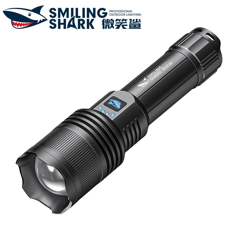 Smiling Shark 6000 Lumens 5500Mah 8 Hours  Long Last Led Torch Rechargeable Torch Flashlight 4 Mode Super Bright  Torches Rechargeable Torches Led Rechargeable Torch Llight Rechargeable-4modes Zoomable Waterproof for Camping Hiking Working-SD5212