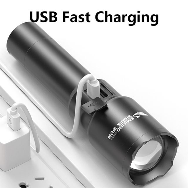 Smiling Shark 6000 Lumens 5500Mah 8 Hours  Long Last Led Torch Rechargeable Torch Flashlight 4 Mode Super Bright  Torches Rechargeable Torches Led Rechargeable Torch Llight Rechargeable-4modes Zoomable Waterproof for Camping Hiking Working-SD5225