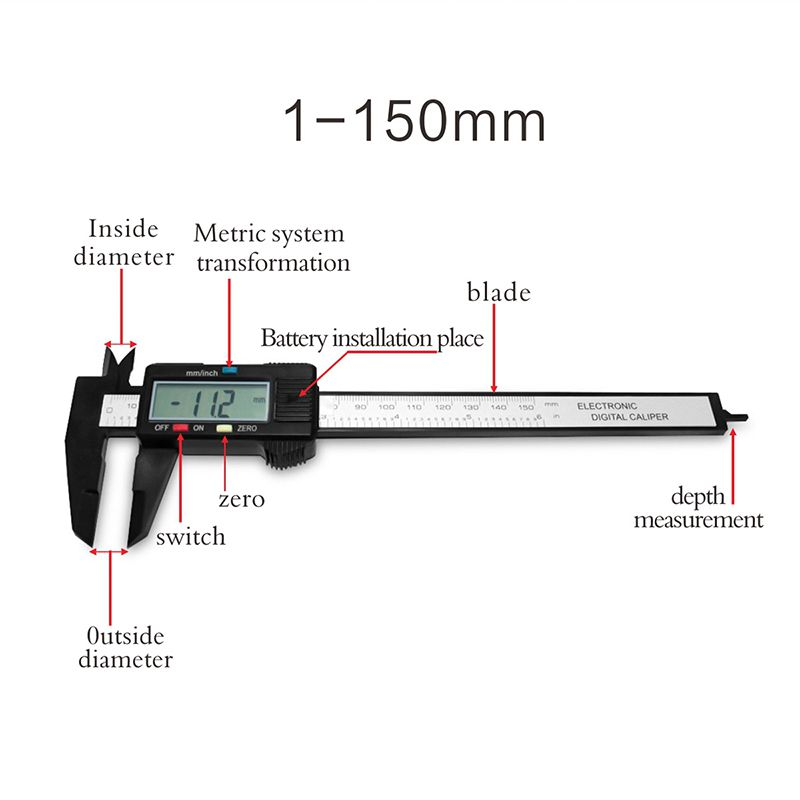 Uuname 150mm Digital Vernier Caliper Micrometer Caliper &amp; 2 Batteries