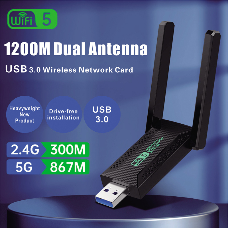 Uuname USB3.0 Usb Wifi Adapter For Pc Wireless Dual Band Adapter WiFi 5 1200Mbps 2.4G/ 5Ghz Network Wifi Adapter Pc Usb Adapter Wifi