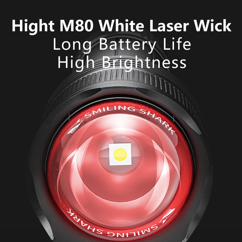 Smiling Shark 6000 Lumens 5500Mah 8 Hours  Long Last Led Torch Rechargeable Torch Flashlight 4 Mode Super Bright  Torches Rechargeable Torches Led Rechargeable Torch Llight Rechargeable-4modes Zoomable Waterproof for Camping Hiking Working-SD5212