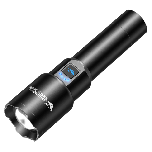 Smiling Shark 6000 Lumens 5500Mah 8 Hours  Long Last Led Torch Rechargeable Torch Flashlight 4 Mode Super Bright  Torches Rechargeable Torches Led Rechargeable Torch Llight Rechargeable-4modes Zoomable Waterproof for Camping Hiking Working-SD5225