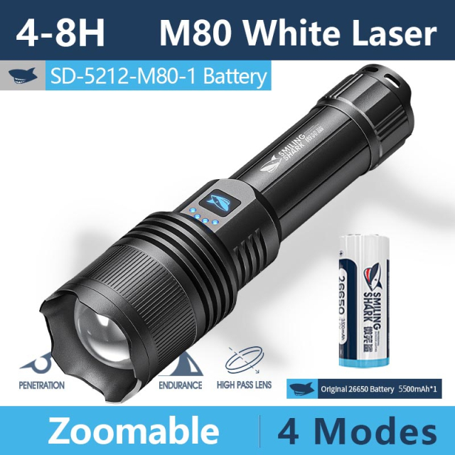Smiling Shark 6000 Lumens 5500Mah 8 Hours  Long Last Led Torch Rechargeable Torch Flashlight 4 Mode Super Bright  Torches Rechargeable Torches Led Rechargeable Torch Llight Rechargeable-4modes Zoomable Waterproof for Camping Hiking Working-SD5212