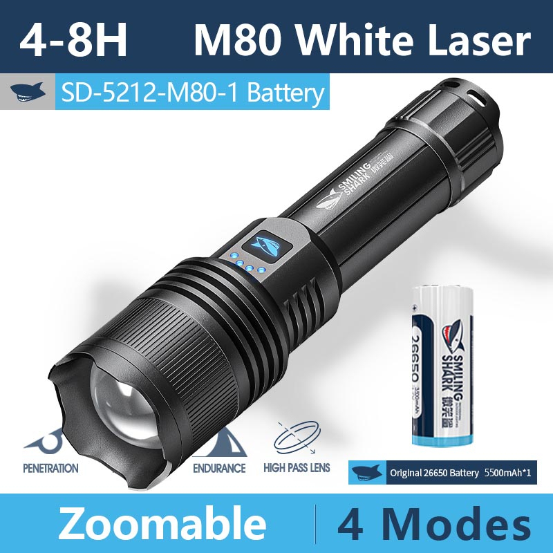 Smiling Shark 6000 Lumens 5500Mah 8 Hours  Long Last Led Torch Rechargeable Torch Flashlight 4 Mode Super Bright  Torches Rechargeable Torches Led Rechargeable Torch Llight Rechargeable-4modes Zoomable Waterproof for Camping Hiking Working-SD5212