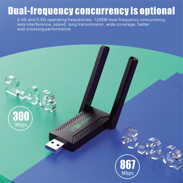 Uuname USB3.0 Usb Wifi Adapter For Pc Wireless Dual Band Adapter WiFi 5 1200Mbps 2.4G/ 5Ghz Network Wifi Adapter Pc Usb Adapter Wifi