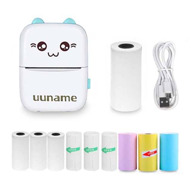 Uuname Mini Printer Pocket Printer Portable Wireless Mini Photo Printer Bluetooth Mini Thermal Printer  With USB Recharge with 9 Rolls Thermal Paper For Android & IOS-C9M9