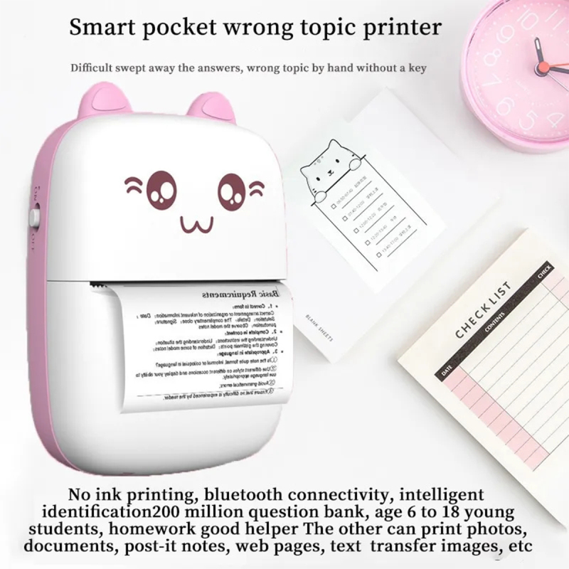 Uuname Mini Printer Pocket Printer Portable Wireless Mini Photo Printer Bluetooth Mini Thermal Printer  With USB Recharge with 9 Rolls Thermal Paper For Android & IOS-C9M9