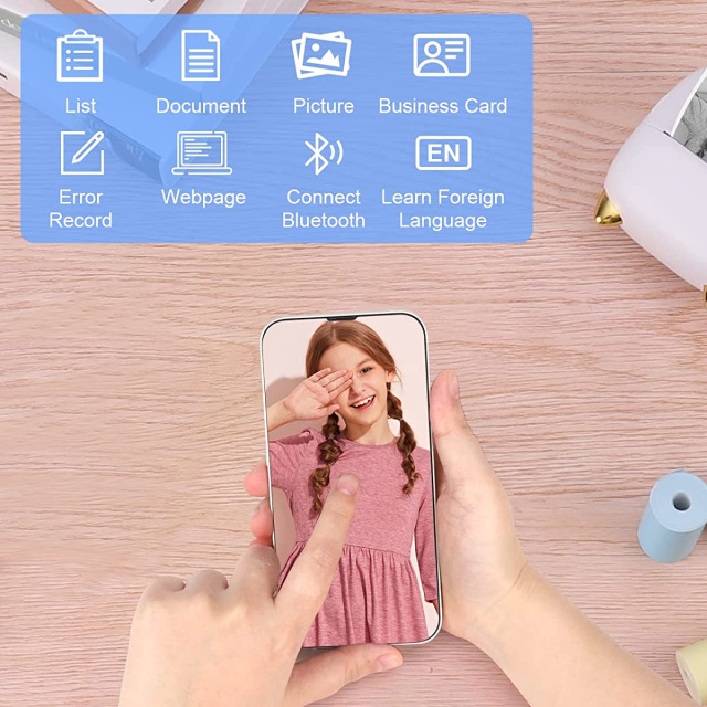 Uuname Mini Printer Pocket Printer Portable Wireless Mini Photo Printer Bluetooth Mini Thermal Printer  With USB Recharge with 9 Rolls Thermal Paper For Android & IOS-C23M9