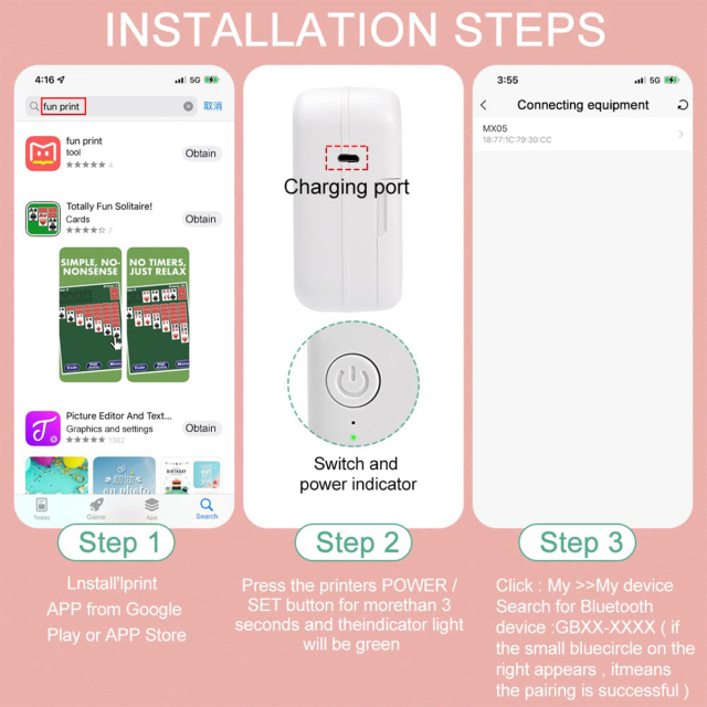 Uuname Mini Printer Portable Pocket Printer Inkless Photo Printer  Wireless Printer  Bluetooth Mini Thermal Printer for IOS/Android with 9 Rolls Thermal Paper - C15M9