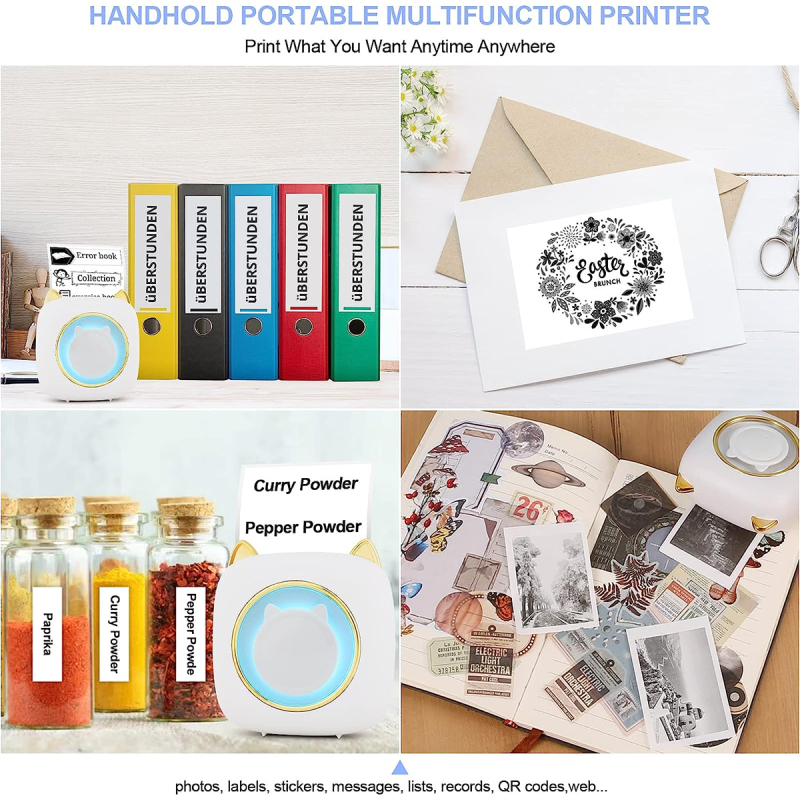 Uuname Mini Printer Pocket Printer Portable Wireless Mini Photo Printer Bluetooth Mini Thermal Printer  With USB Recharge with 9 Rolls Thermal Paper For Android & IOS-C23M9