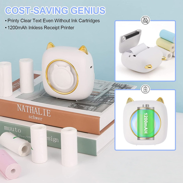 Uuname Mini Printer Pocket Printer Portable Wireless Mini Photo Printer Bluetooth Mini Thermal Printer  With USB Recharge with 9 Rolls Thermal Paper For Android & IOS-C23M9