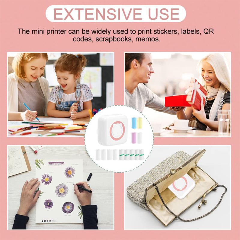 Uuname Mini Printer Portable Pocket Printer Inkless Photo Printer  Wireless Printer  Bluetooth Mini Thermal Printer for IOS/Android with 9 Rolls Thermal Paper - C15M9