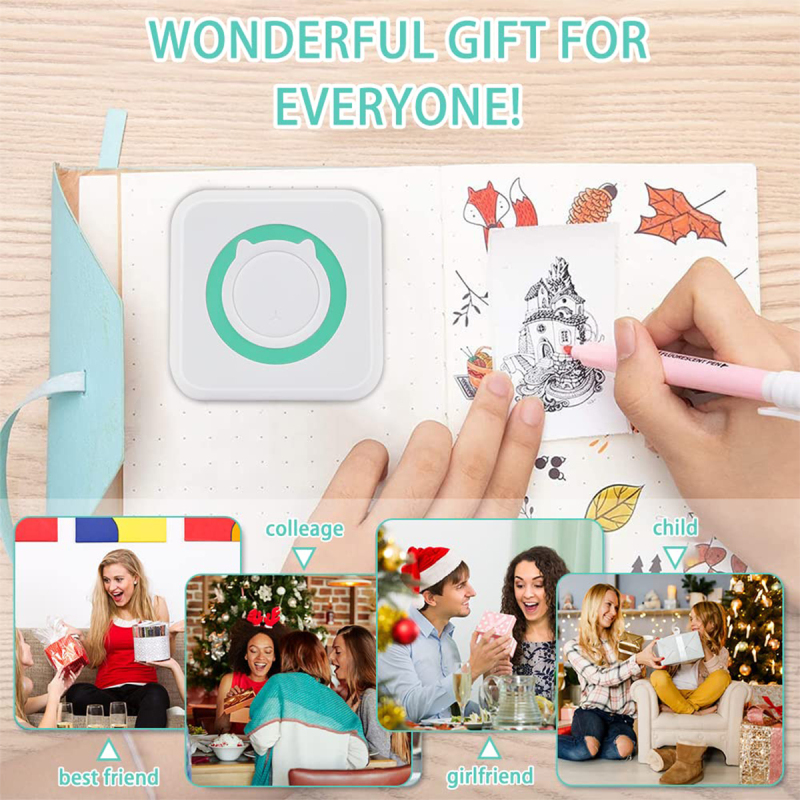 Uuname Mini Printer Portable Pocket Printer Inkless Photo Printer  Wireless Printer  Bluetooth Mini Thermal Printer for IOS/Android with 9 Rolls Thermal Paper - C15M9