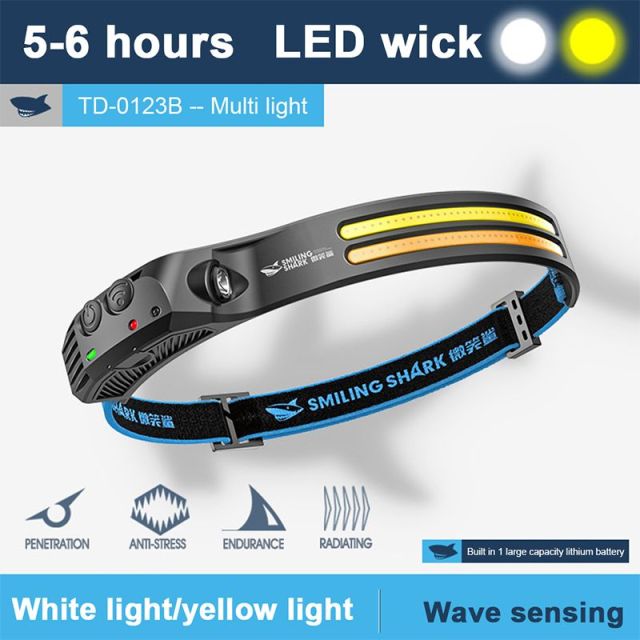 Smiling Shark White &Yellow Motion Sensor Rechargeable Headlamps Led -0123B