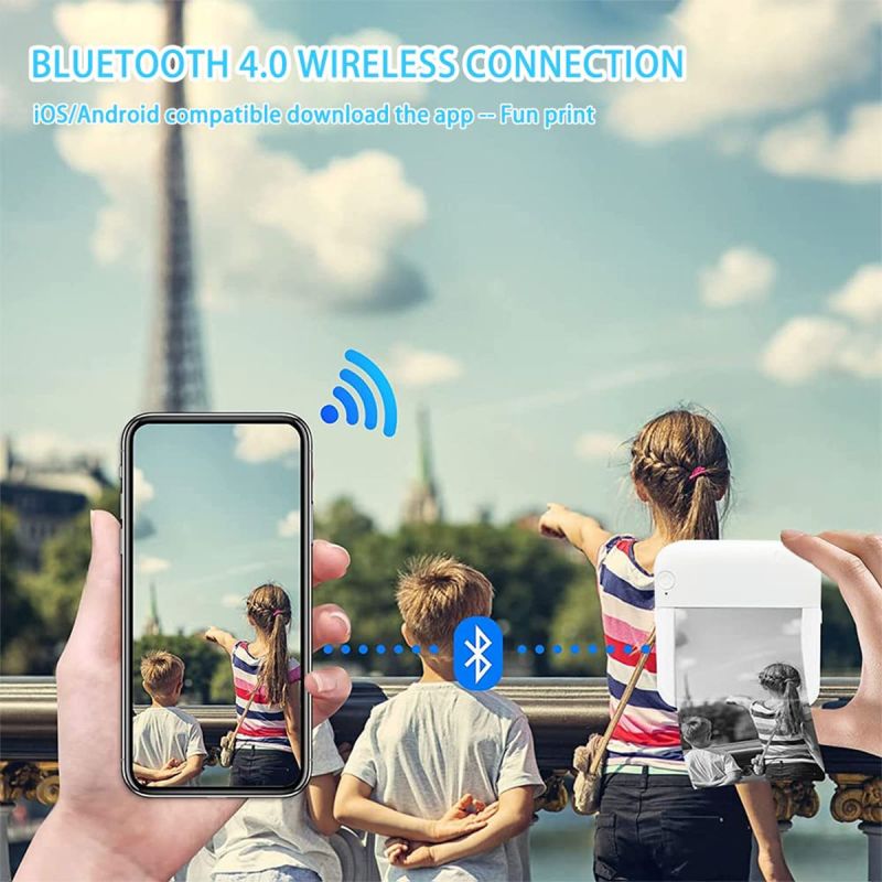 Portable Bluetooth Mini Thermal Printer & 5 Rolls Self Adhesive Paper-C15SE