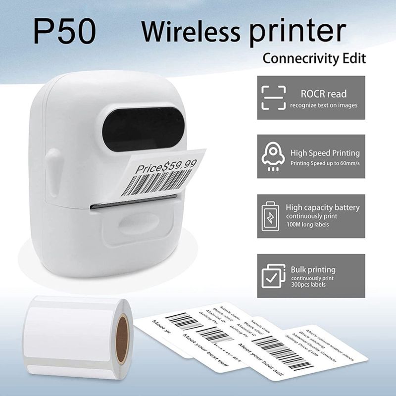 Mini Portable Sticker Thermal Printer Bluetooth Barcode Label Printers-P50