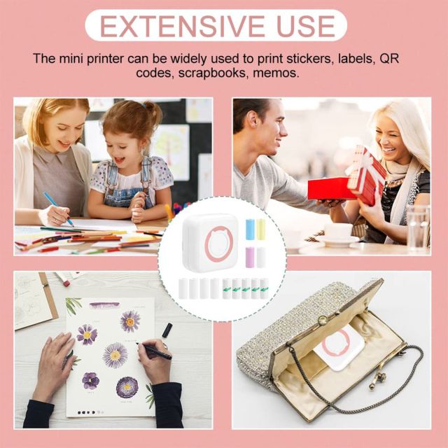 Portable Bluetooth Mini Thermal Printer & 5 Rolls Self Adhesive Paper-C15SE