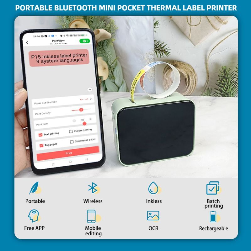 Marklife Mini Portable Sticker Thermal Bluetooth Barcode Label Printers-P15