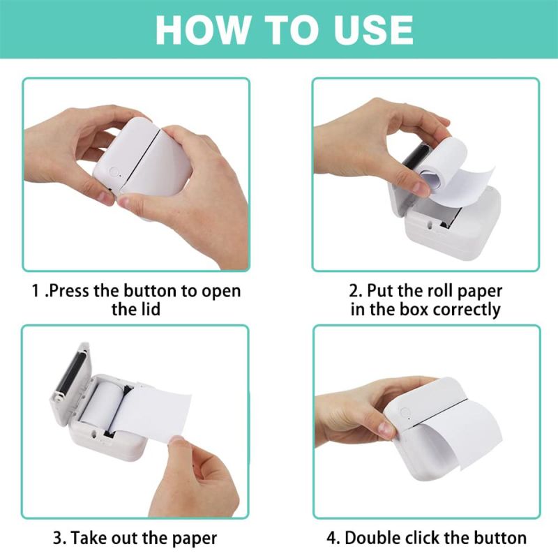Portable Bluetooth Mini Thermal Printer & 5 Rolls Self Adhesive Paper-C15SE