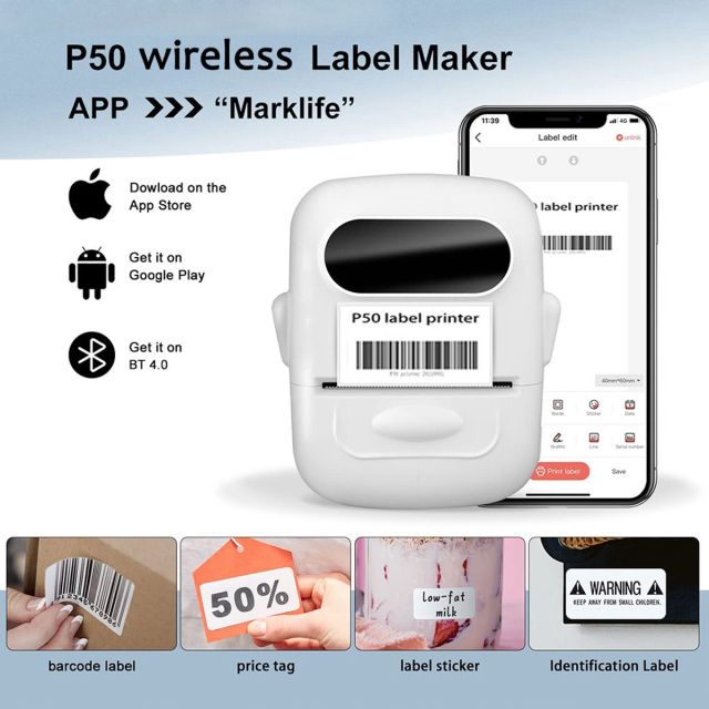 Mini Portable Sticker Thermal Printer Bluetooth Barcode Label Printers-P50