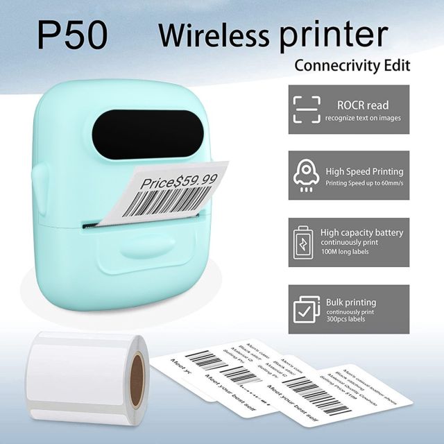 Mini Portable Sticker Thermal Printer Bluetooth Barcode Label Printers-P50