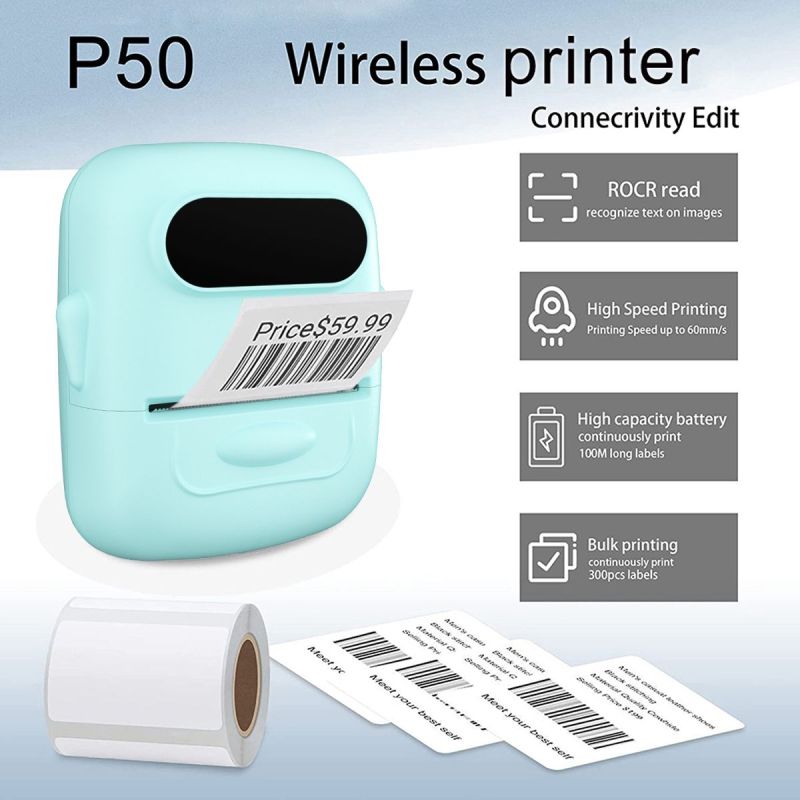 Mini Portable Sticker Thermal Printer Bluetooth Barcode Label Printers-P50